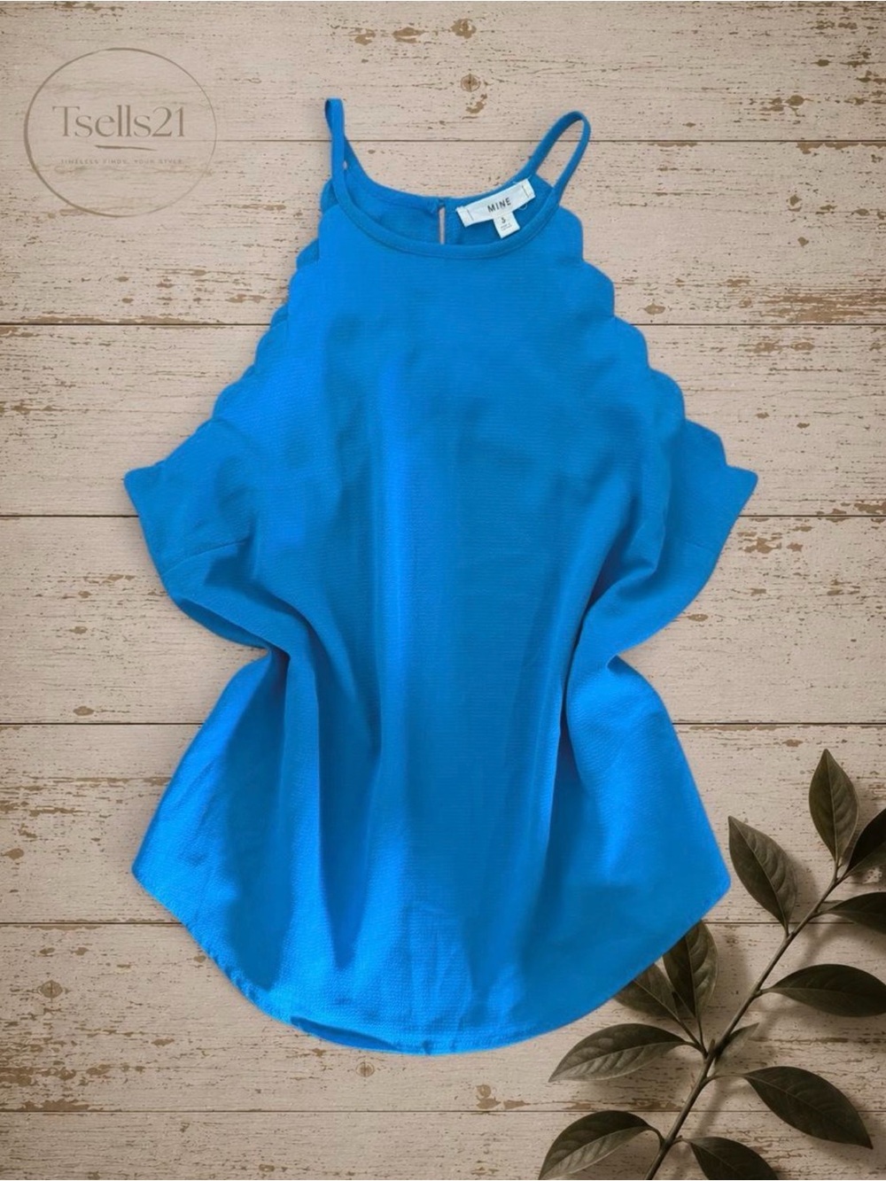 Mine Bright Blue Scalloped Halter Neck Tank Top - Size S